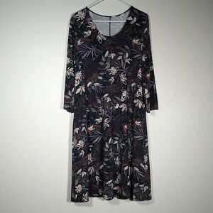 NEW Garnet Hill Seamed Knit Trapeze Dress Navy Floral L